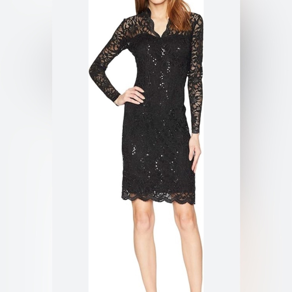 Marina Black Lace and Sequin  Dress Size Large NWT